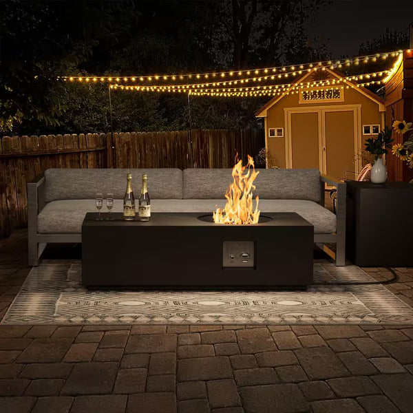 48 In, 50,000 BTU Black Coating Steel Outdoor Fire Table Propane Gas Fire Pit Table