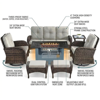 7 Piece Outdoor Patio Furniture Set, Patio Furniture Set with Fire Pit Table Rattan Wicker Patio Furniture Set, Brown Wicker & Beige Cushion — How It Works