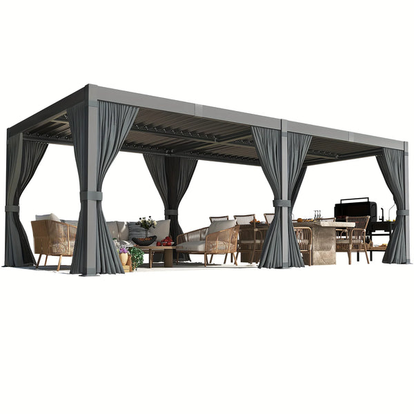 10X12/12X20Ft Louvered Pergola, Waterproof Roof All Weather Rust-Resistant Gazebo for Backyard Patio