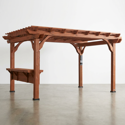 Ashland 10 Ft. X 14 Ft. All Cedar Wood Outdoor Pergola Shade Structure with Bar and Electric — Studio Shot
