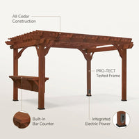 Ashland 10 Ft. X 14 Ft. All Cedar Wood Outdoor Pergola Shade Structure with Bar and Electric — infographic