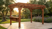 Ashland 10 Ft. X 14 Ft. All Cedar Wood Outdoor Pergola Shade Structure with Bar and Electric — Lifestyle