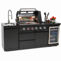 Outdoor Kitchen Island Built for Backyard Entertaining, 72000 BTU 4-Burner Grill, Granite Countertops, Wine Cooler