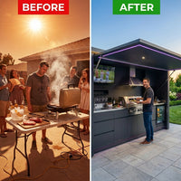 Customized Multi Functional Outdoor Kitchen BBQ Pod with Shelter Moisture Resistant Stainless Steel Outdoor Kitchen Patio Shed — Before & After