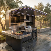 Customized Multi Functional Outdoor Kitchen BBQ Pod with Shelter Moisture Resistant Stainless Steel Outdoor Kitchen Patio Shed — Studio Shot