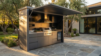 Customized Multi Functional Outdoor Kitchen BBQ Pod with Shelter Moisture Resistant Stainless Steel Outdoor Kitchen Patio Shed — Lifestyle