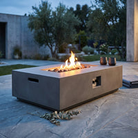 Matteau Low 60 In. L X 12 In. H Outdoor Rectangular Concrete Composite Propane Fire Table in Flint with Vinyl Cover — Studio Shot