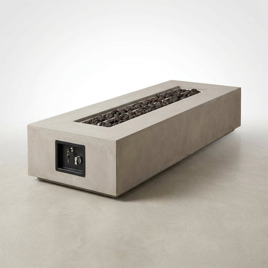 Matteau Low 60 In. L X 12 In. H Outdoor Rectangular Concrete Composite Propane Fire Table in Flint with Vinyl Cover — Studio Shot