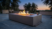 Matteau Low 60 In. L X 12 In. H Outdoor Rectangular Concrete Composite Propane Fire Table in Flint with Vinyl Cover — Lifestyle