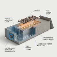 Matteau Low 60 In. L X 12 In. H Outdoor Rectangular Concrete Composite Propane Fire Table in Flint with Vinyl Cover — How It Works