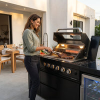 Outdoor Kitchen Island Built for Backyard Entertaining, 72000 BTU 4-Burner Grill, Granite Countertops, Wine Cooler — Lifestyle