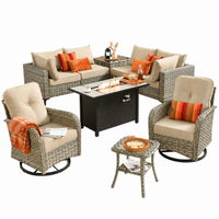 Patio Furniture Set Designed for Year-Round Entertaining, 42" Fire Pit, Swivel Chairs, Modular Seating